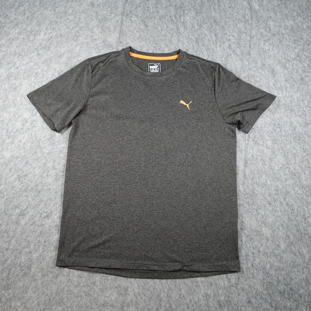Puma Shirt Mens Medium Gray Heather Performance Short Sleeve Logo